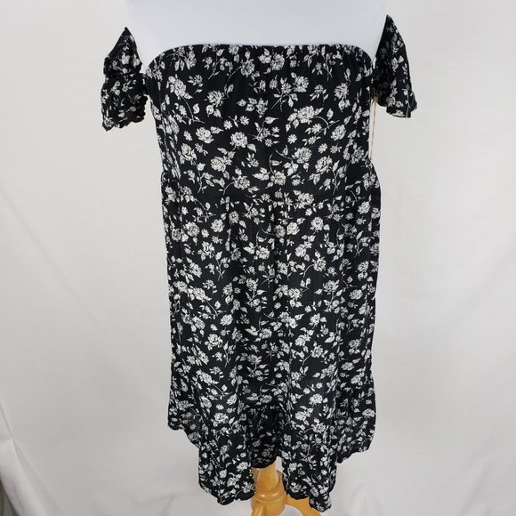 Mossimo Dress Long Top Black Floral Off Shoulder - Picture 3 of 12